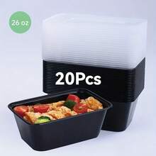 10pcs/30pcs Pre-Meal Containers, 450ml/750ml Curved Plastic Food Storage Containers (With Lids), Instant Meal Containers (), Disposable Food Boxes, Microwave, Dishwasher And Refrigerator Food Containers, Kitchen Accessories - Black - View 9