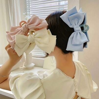 1/3pcs Women Candy Color Dopamine Bow Oversized Hair Claw Clips, Suitable For Sexy Girls Travel And Daily Matching, Hair Clips, Casual Autumn/Winter Hair Accessories, Suitable For Women Holiday Outfits