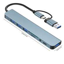 Bộ chuyển đổi đa cổng 8 trong 1 XIAVEN USB & USB-C với 1 cổng USB 3.0, 3 cổng USB 2.0, cổng dữ liệu USB-C, đầu đọc thẻ kép SD/TF, giắc cắm tai nghe 3.5mm, thiết kế hai đầu, hợp kim nhôm tản nhiệt tốt, cắm là chạy, truyền dữ liệu tốc độ cao, tương thích rộng rãi với XPS, máy tính xách tay, máy tính bảng, điện thoại thông minh, lý tưởng cho văn phòng, công tác và sử dụng hàng ngày. - Xám - Xem 8
