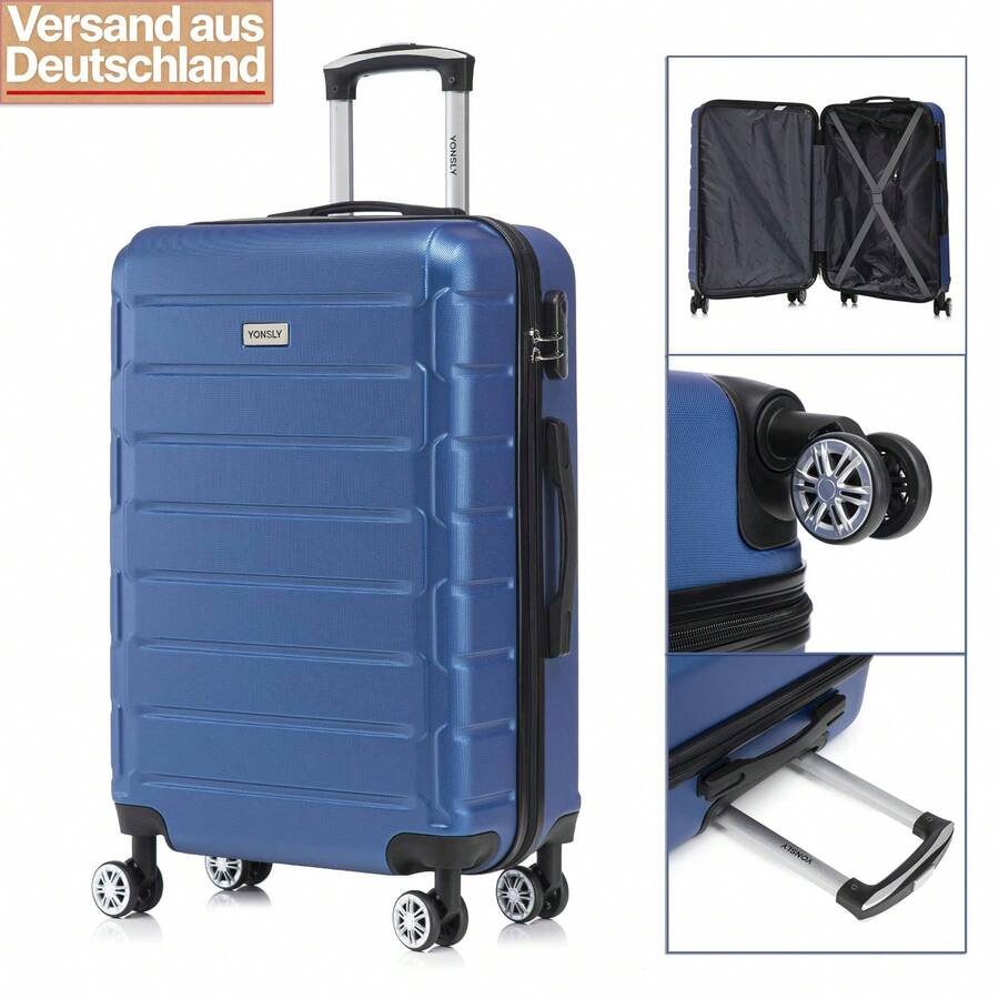 YONSLY Leichtes Koffer 20/24/28 mit Zoll 4-Rollen-360° Zahlenschloss Doppelt Verwendbarer Reißverschluss Weicher Gummigriff Reisekoffer Hartschalenkoffer für Urlaub Familienausflüge und Pärchenreisen