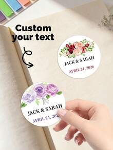 12/24/40 pièces Autocollants de cercle de mariage floral avec texte personnalisé, autocollants de mariage aquarelle rose personnalisés, noms de couple personnalisés et date de décoration, autocollants de fleurs romantiques pour invitations/souvenirs/cadeaux de retour pour les invités, parfait pour le mariage, la douche de mariée, la fête de fiançailles, cadeau unique pour la mariée, le marié, les décorations de mariage, les faveurs de mariage pour les invités - Multicolore - Voir 1