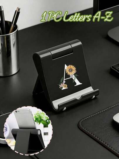 Foldable Floral Initial Letter Phone Stand, Desktop Phone And Tablet Stand, A-Z Personalized Cell Phone Holder, Suitable For Home, Office, Desktops, Creative Phone Stands, Adjustable Portable Phone Cradle, Bedside Desktop Outdoor Movie Watching Phone Stands, Tv Watching Tablet Stands, Phone Stands, Valentine's Day, Mother's Day Gifts, Gift For Women