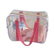 Oversized Transparent Waterproof Cosmetic Bag Double Handles Travel Beach Pool Essentials Organizer And Storage Carry All Tote - 果凍色小號(20*11*8) - 查看 7