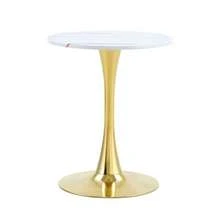 Round 60cm Side Table / Small Dining Table Made Of MDF: Tabletop With High-Quality Thermoforming Technology, White Grain Look, Golden Support Leg – Perfect For European Living Spaces. - 金色 - 查看 10