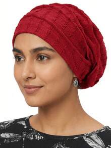 1pc Spring/Summer New Beaded Striped Pleated Headscarf Hat, Breathable & Comfortable Headwrap Cap, Minimalist Daily Wear - 白色 - 查看 4