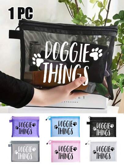 “狗狗用品”和爪印网眼收纳袋 - 多种颜色可选，旅行必备化妆包，USB收纳袋，轻便包，洗漱包，旅行必备，化妆品收纳袋，夏季防护，沙滩必备，女士/女孩便携式洗漱包，适合上学、度假、假日和返校使用，送给妈妈、老师、护士和朋友的完美礼物，送给宠物主人的礼物