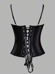 Áo corset satin gợi cảm, thanh lịch, thêu hoa 3D, vạt cong, dây buộc phía sau, hở lưng, có gọng, ôm eo, định hình vòng một, áo croptop tank top cho nữ, thích hợp cho lễ hội âm nhạc, hòa nhạc đồng quê, đi chơi, tiệc tùng mùa hè. - màu đen - Xem 6