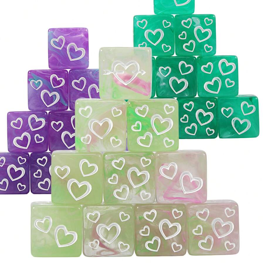 浪漫心形六面骰子套装（10颗） - 情侣游戏之夜的乐趣 - 彩色 - 查看 1