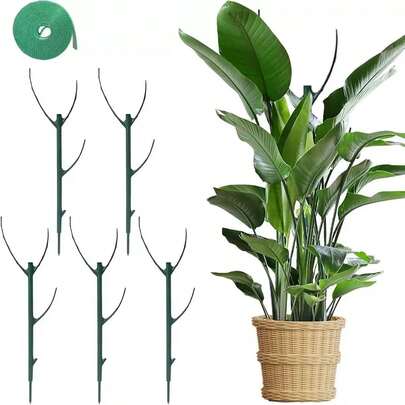 Bộ 3/5 thanh đỡ cây bằng tre hình mai rùa, bao gồm 5 thanh đỡ và 1 cuộn băng dính, có thể xếp chồng cao, có dây buộc, được thiết kế đặc biệt để hỗ trợ thân cây leo, giá đỡ làm vườn kiểu giàn leo bền chắc, thích hợp cho ngoài trời, làm vườn ngoài trời, cây trồng trong chậu, trang trí hoa.