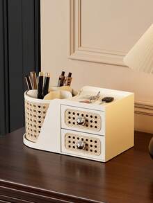 Retro-Style Desktop Rotating Makeup Brush Holder, Dressing Table Cosmetic Storage Box, Lipstick Tabletop Desk Shelf - Multicolor - View 7