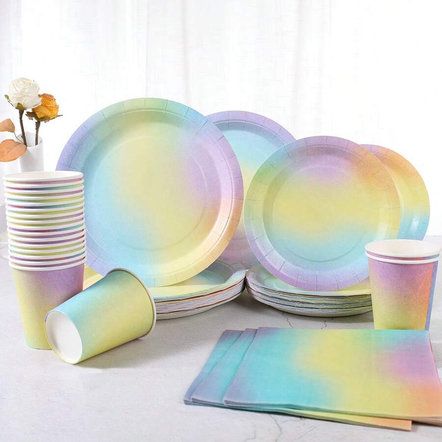 Bộ đồ dùng ăn uống dùng một lần màu tím ombre, bao gồm đĩa giấy 7/9 inch, cốc giấy, khăn giấy, thích hợp cho tiệc sinh nhật, tiệc lễ hội, dã ngoại, lễ kỷ niệm, tiệc cưới, tiệc trà, lễ tốt nghiệp. - Nhiều màu - Xem 1