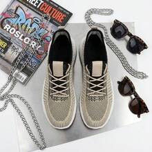 Tenis para hombre deportivos de malla tejida transpirable calzado informal ligero con cordones zapatos para hombre de moda urbana con suela gruesa antideslizante calzado cómodo con amortiguación para caminar y correr estilo casual moderno para primavera y verano resistente al desgaste y suave - Caqui - Ver 9