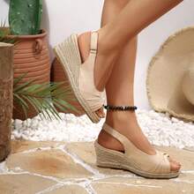 Women's Comfortable Wedge Sandals Open Toe Espadrille Slingback Shoes For Walking & Casual Wear - 米色 - 查看 6