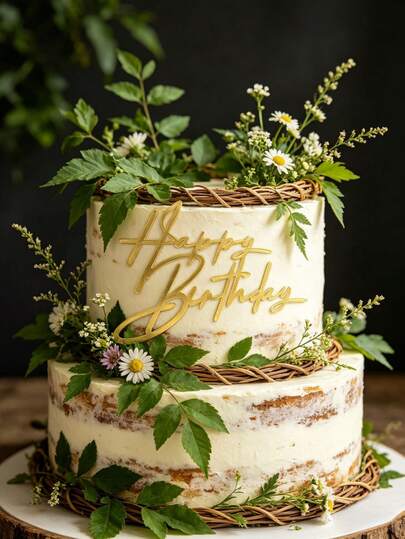 12件套生日蛋糕装饰品，纸杯蛋糕装饰品，金色亚克力蛋糕装饰品，生日派对甜点装饰用品