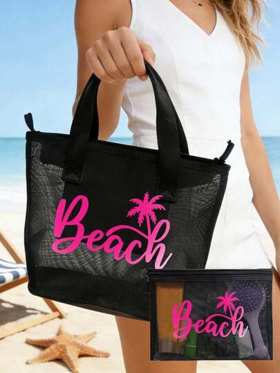 Portable Beach Bag, Mesh Tote Bag, Outdoor Women Crossbody Bag For Summer Beach Travel