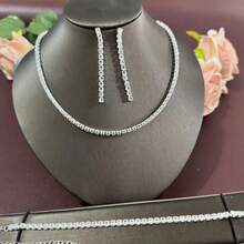 Bộ trang sức dạ hội sang trọng 3 món: 1 dây chuyền + 1 vòng tay + 2 bông tai - Bạc - Xem 3