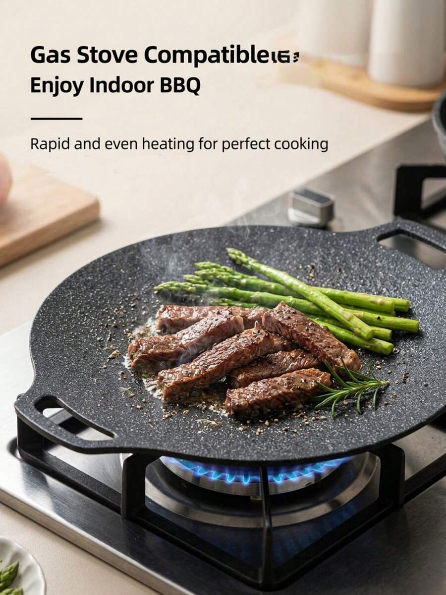Plato para BBQ estilo coreano para exteriores, sartén con hornillo de butano, plancha redonda antiadherente, olla para BBQ coreano, sartén multifunción para freír, asar a la parrilla y hornear, adecuado para la cocina del hogar y camping