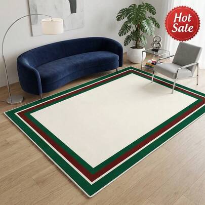 1PC 1200g/㎡ Cashmere-Like Material, Green, White, Red, Classic Striped Geometric Border Large Carpet, With White Edging, Luxurious Atmosphere Suitable For Bedroom, Children's Room, Living Room, Outdoor Anti-Slip Bottom Design, Home Decoration, Porch Carpet, Bathroom Carpet, Outdoor Carpet, One Choice, Multiple Sizes Available