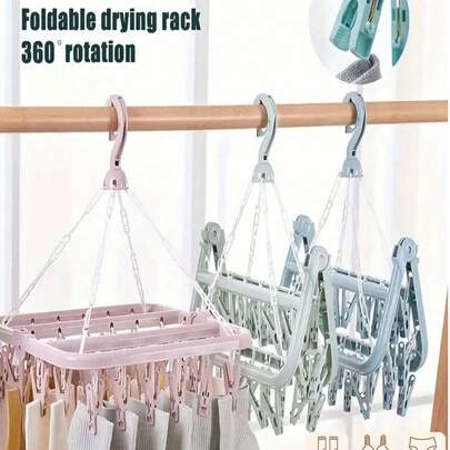 Socks Drying Rack, Hanger With 32 Clips, Indoor And Outdoor Use, Foldable Rotating Drying Rack, Suitable For Underwear, Socks, Small Items Of Clothing, Can Be Used On Outdoor Balconies - Space-Saving, No Power Required, Clothesline, Drying Rack, Laundry Room Essential