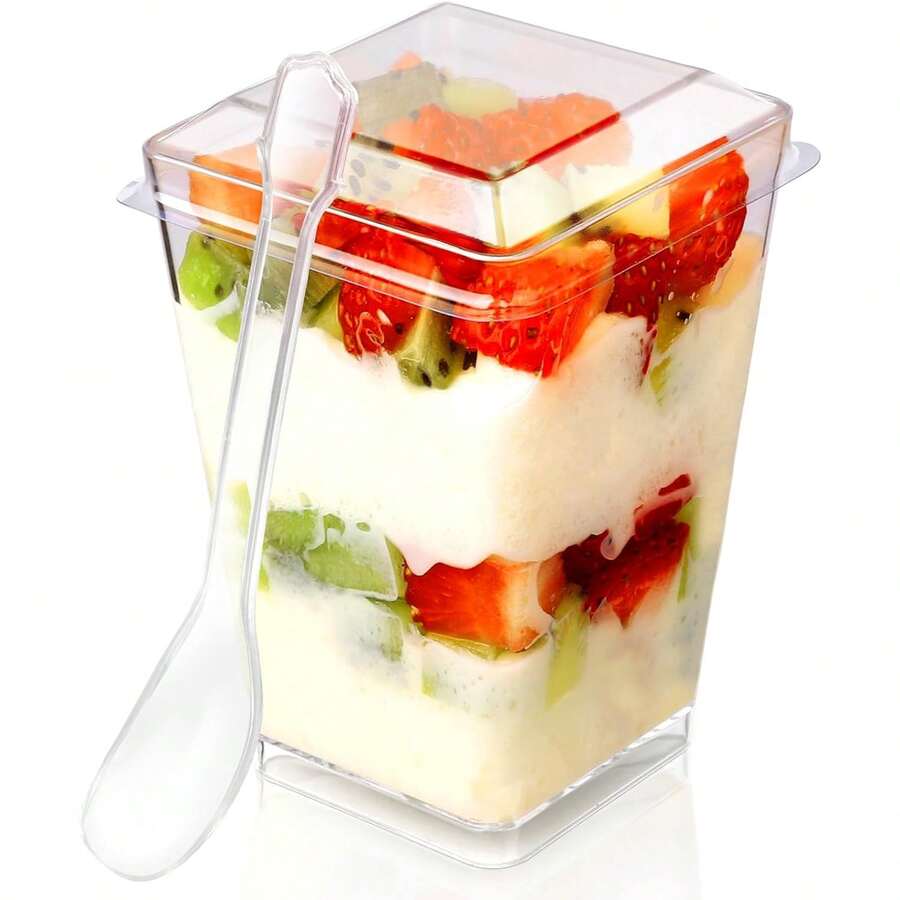 5 Oz 60Pcs Plastic Dert Cups With Lids And Spoons, Yogurt Parfait Etizer Cups For Party, Mini Dert Shooters For Pudding And Fruit Variant 3 - 20 Cups + 20 Spoons + 20 Lids - View 1