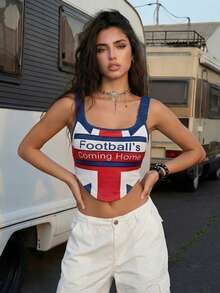 女士休闲英格兰针织网眼面料印花徽章露脐背心，适合春夏街头风格，Blokecore风格，透气凉爽，运动时尚，足球比赛、观赛日、足球节、足球派对必备单品，女士足球比赛日着装，夏季上衣，外套 - 彩色 - 查看 4