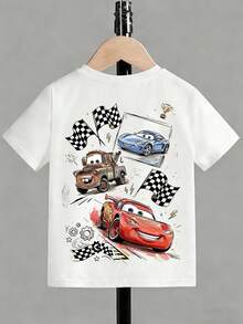 Disney Cars: McQueen Family, Cartoon Printed Casual And Simple Short Sleeved T-Shirt, Suitable For Spring And Summer Wear, Suitable For Both Boys And Girls, Men And Women. Holiday Gifts. - trắng - Xem 3