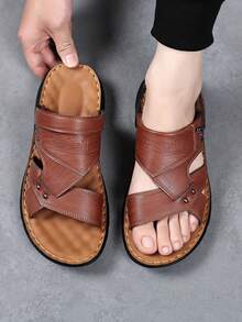 男鞋，休闲凉鞋，春夏新款男士凉鞋，沙滩鞋，皮凉鞋 - 棕色 - 查看 5