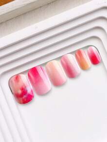 NAIO 24pcs Kids Press On Nails, Pink Orange Gradient Watercolor Full Cover False Nails Colorful Full Cover Short False Nails For Girls, Cute Mixed Pattern Wearable Nail Kit With Storage Box & Nail File - Multicolor - View 4