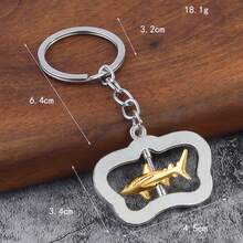 1pc Ocean Element Animal Shell Shark Seahorse Turtle Casual Cute Zinc Alloy Keychain, Rotatable Stress Relief, All Season - White Gold - View 5