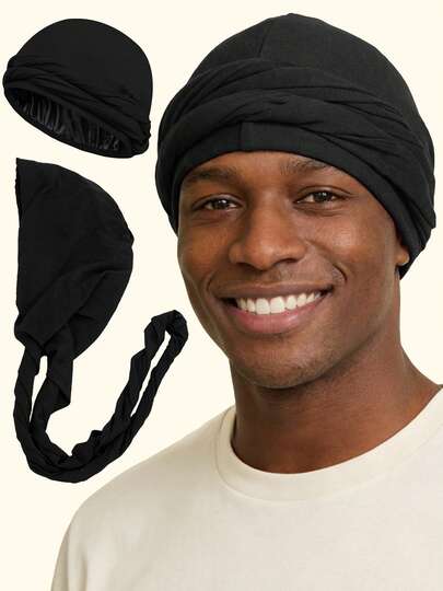 Awegeo Unisex Solid Color Double-Layered Turban With Braided Design - Versatile Fashion Headwear For Casual Comfort, Soft & Breathable Daily Wear Accessory