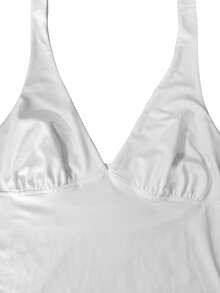 Đầm ngắn không tay cổ chữ V sâu thanh lịch và thời trang, hàng mới về cho mùa hè, màu trắng. - trắng - Xem 9