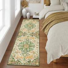 Reine Bohemian 2x6 Washable Hallway Runner Rug Kitchen Runner Rugs Non Skid Washable Floral Medallion Soft Bathroom Carpet Runners for Laundry Room Bedroom Foyer Entryway Yellow/Green/Multi - Amarillo/Verde/Multicolor - Ver 4