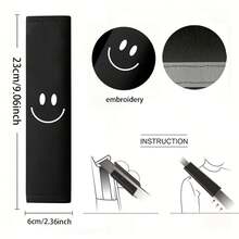 2个装汽车安全带套，笑脸刺绣汽车安全带套垫，兼容所有车型和背包 - 2件裝 - 查看 2