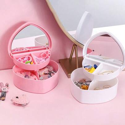 Bộ 11 hộp đựng trang sức hình trái tim, 20 túi đựng hình trái tim, túi tự dán, hộp đựng đồ trang điểm phòng ngủ có gương, hộp đựng dung tích lớn có nắp đậy chống bụi, hộp đựng hai lớp, hộp đựng đồ nhỏ, quà tặng Ngày của Mẹ, Ngày Valentine, quà tự làm, hộp đựng dụng cụ mỹ phẩm.