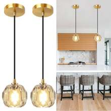 CANMEIJIA Lámparas Colgantes de Techo Modernas 2 Pack,Lamparas Colgantes de techo Cristal Decorativa,Vintage Luz Colgante para Cocina Comedor Recamara Sala de Estar(Sin Bombilla) - Dorado - Ver 1