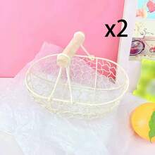 2/1pc Black Iron Wire Storage Basket, With Sturdy Handle - Featuring Modern Geometric Mesh Design, Suitable For Organizing Home, Garden And Outdoor Items. Durable Multi-Purpose Open Container, Shelf Basket, Egg Holder, And General Storage Basket - Multicolor - View 12