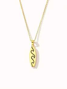Collar con colgante de tabla de surf ovalada ondulada - Joyería de estilo vacacional, adecuada para viajes a la playa, uso diario y como regalo - Dorado - Ver 3