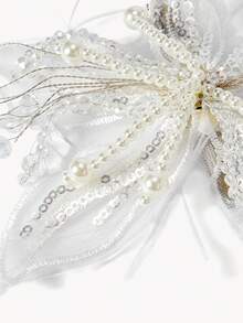 Opalesca 1件手工白色蕾丝花朵、羽毛和面纱发夹，适用于婚礼新娘发饰、摄影化妆、皇家头饰、爪夹、发卡、学校用品、女士度假装扮、头部配饰、发夹 - 白色 - 查看 6