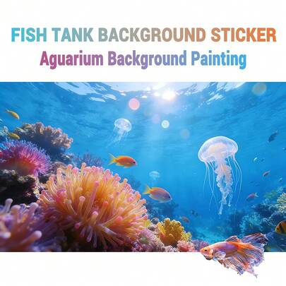 Coral Sunlight Color, Aquarium Background Painting, Aquarium Background Sticker, Reptile Cage Background Sticker, Self-Adhesive Front, Aquarium Landscape Decor, Aquarium Decorations