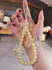 Bow Knot Phone Lanyard Wrist Strap Short Chain Pendant, Crystal Beaded Charm Accessory, Universal - Multicolor - View 14