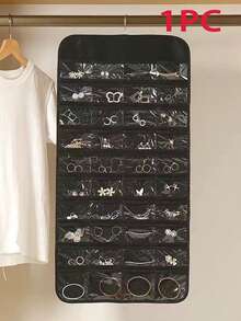 1 pieza Bolsa colgante de almacenamiento de joyas de doble cara con 80 bolsillos, organizador de joyas para armario - Multicolor - Ver 13