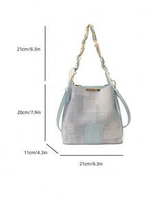 Nouveau sac seau de mode de niche, style décontracté polyvalent rétro classique de haute qualité. Sac à bandoulière large pour femmes, convient pour le travail, les sorties, les courses, l'usage quotidien - Bleu azur - Voir 10