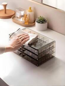 1pc Elegant 3-Tier Acrylic Jewelry Box With 72 Compartments, Transparent And Black Options Available, Suitable For Storing Earrings - Multicolor - View 8