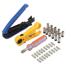 Coaxial Cable Crimper - Coax Cable Compression Tool Kit, Rg6 Rg59 Rg11 75-5 75-7, Wire Stripper, 10pcs F Male Connectors, 10pcs Female To Female Connectors - B-Black - View 3