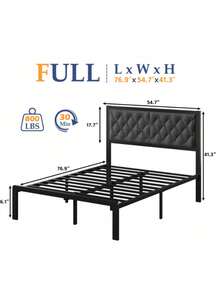 Grey Queen Size Metal Platform Bed Frame With Tufted Headboard, Under-Bed Storage, Noise-Free, No Box Spring Needed, Easy Assembly - Grey Queen - View 2
