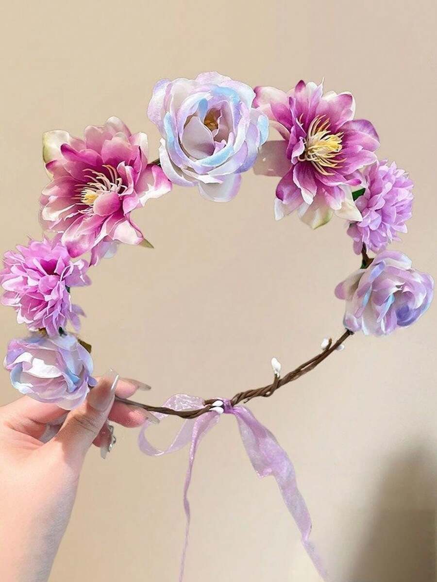 1 Stück verzaubernder Kunstblumen Haarreif, Foto-Requisite, Geburtstags-/Brautjungfern-Party Blumenkranz, Sommer, Haare, Feiertage, Kronen, Tiara - Verschiedenfarbig - Übersicht 1