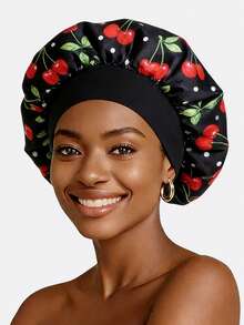 1 chiếc mũ ngủ rộng vành bằng vải satin in hình trái cây dành cho nữ, thích hợp cho việc chăm sóc sắc đẹp và trang điểm hàng ngày, mùa hè, đi biển, làm mũ. - Nhiều màu - Xem 7