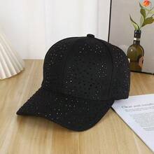 Rhinestone Studded Baseball Cap For Women, Sparkly Bling Bling Trucker Hat, Adjustable Fashion Sun Hat For Summer - Black / Black Rhinestones - View 11