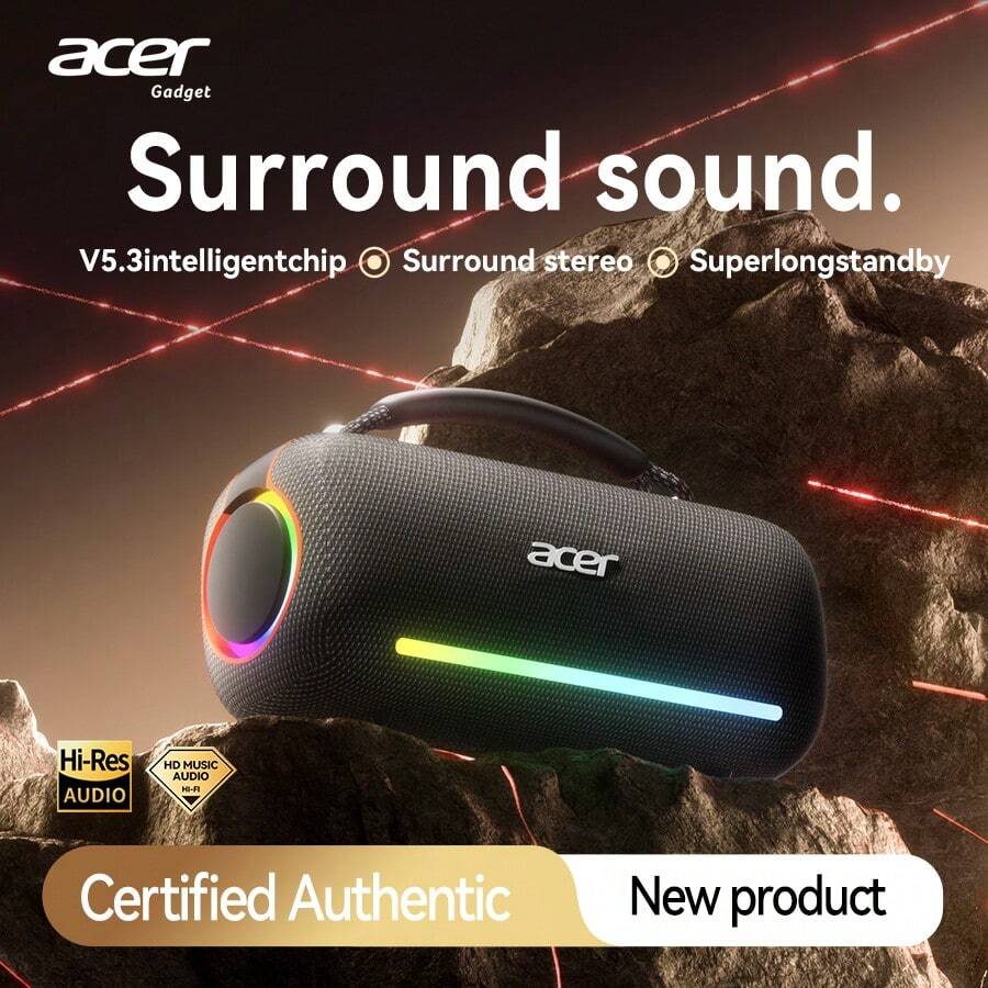 Acer OSK252 Wireless Bluetooth Speaker, Dual Speakers Surround Sound, 4000mAh Large Capacity Long Playtime, Type-C Fast Charging, Cool Appearance With Lighting Effects, Compatible With TF Card & USB