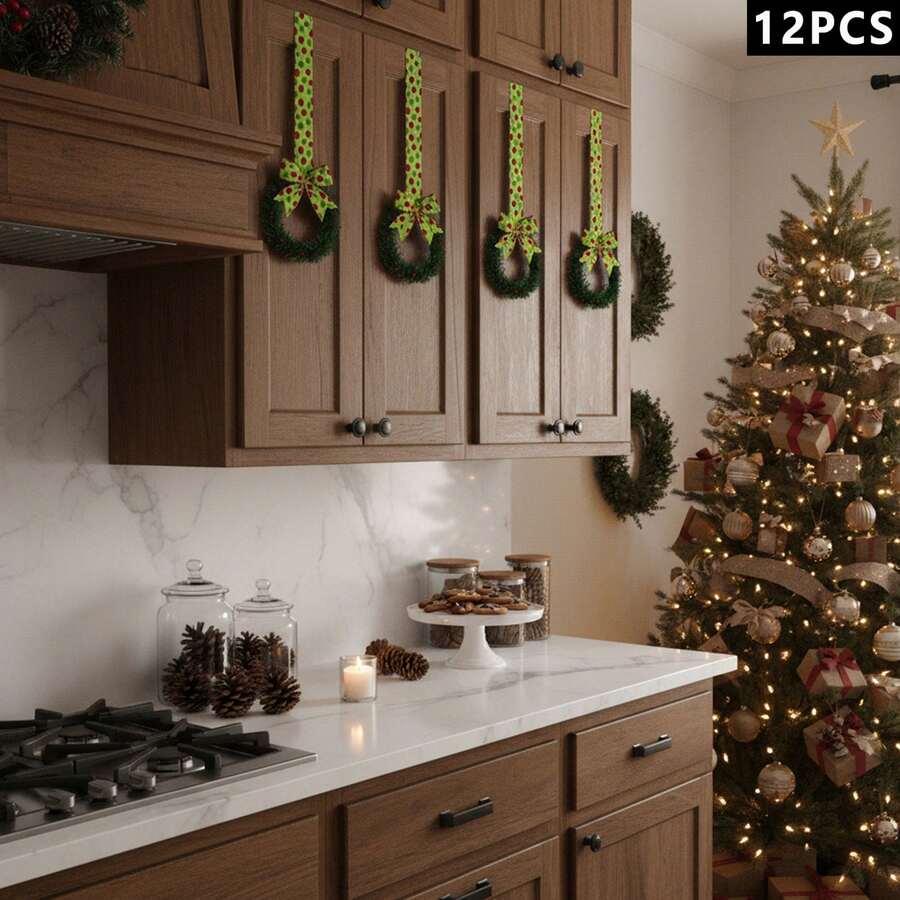 Christmas Kitchen Cabinet Wreath Hanging Mini Wreath With Ribbon Bows And Berries For Wall Front Door Party Decorations - F - View 1